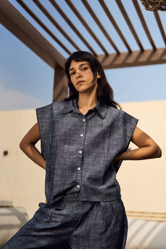 Navy Denim linen vest
