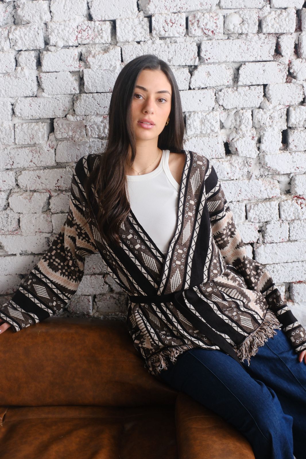 Patterned Wrap Cardigan