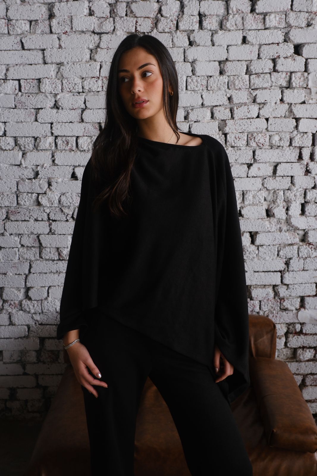 The Black Poncho Set