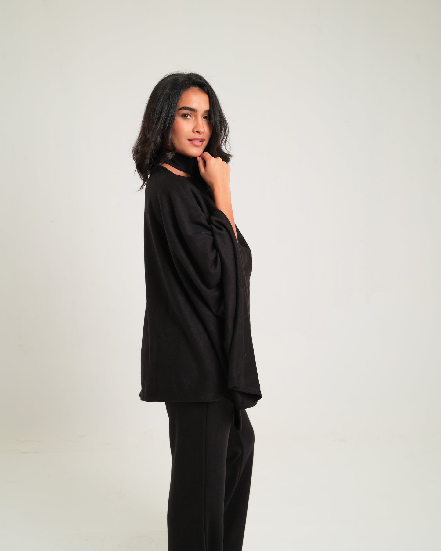 The Black Poncho Set